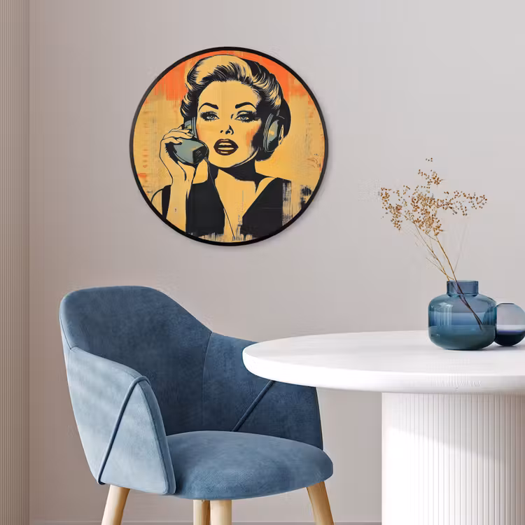 Ronde fotolijst - Retro - Vrouw - Koptelefoon - Oranje — 4