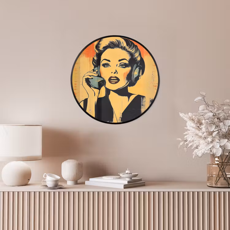 Ronde fotolijst - Retro - Vrouw - Koptelefoon - Oranje — 5