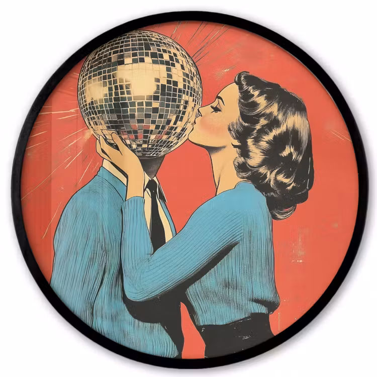 Ronde fotolijst - Vrouw - Retro - Discobal - Kus — 1