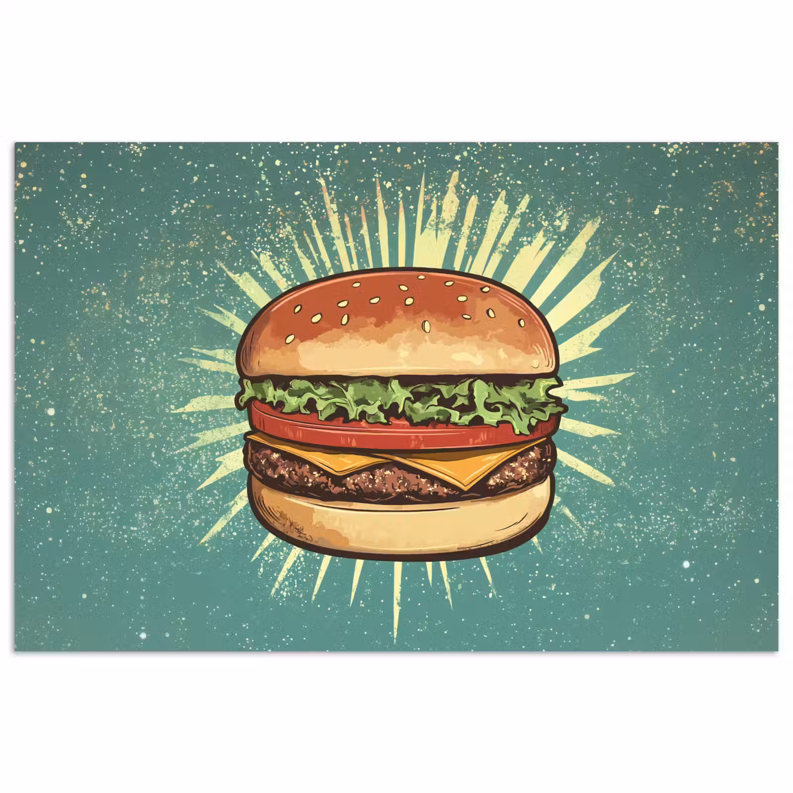 Poster – Hamburger - Illustratie - Sla - Kaas — 1