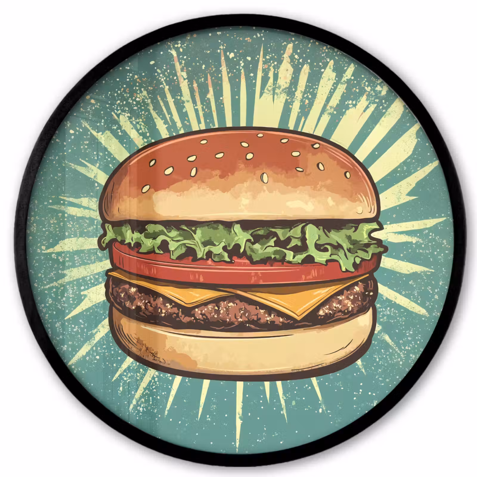 Ronde fotolijst - Hamburger - Illustratie - Sla - Kaas — 1