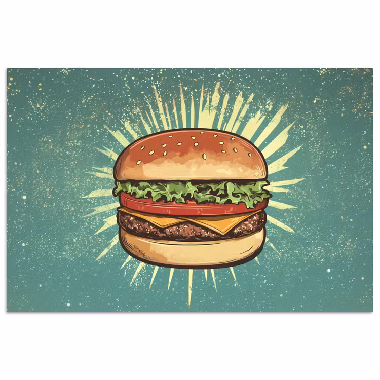 Poster – Hamburger - Illustratie - Sla - Kaas — 1