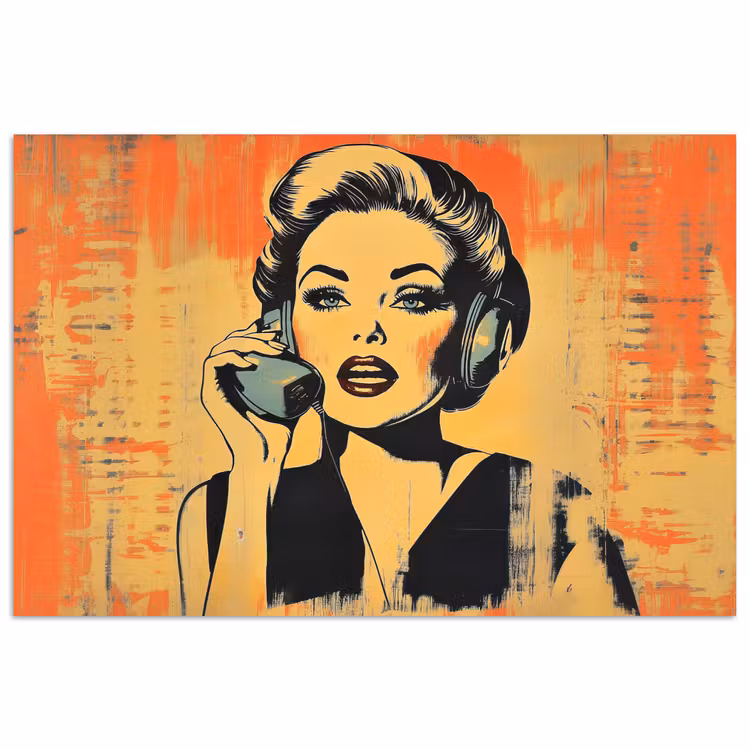 Poster – Retro - Vrouw - Koptelefoon - Oranje — 1