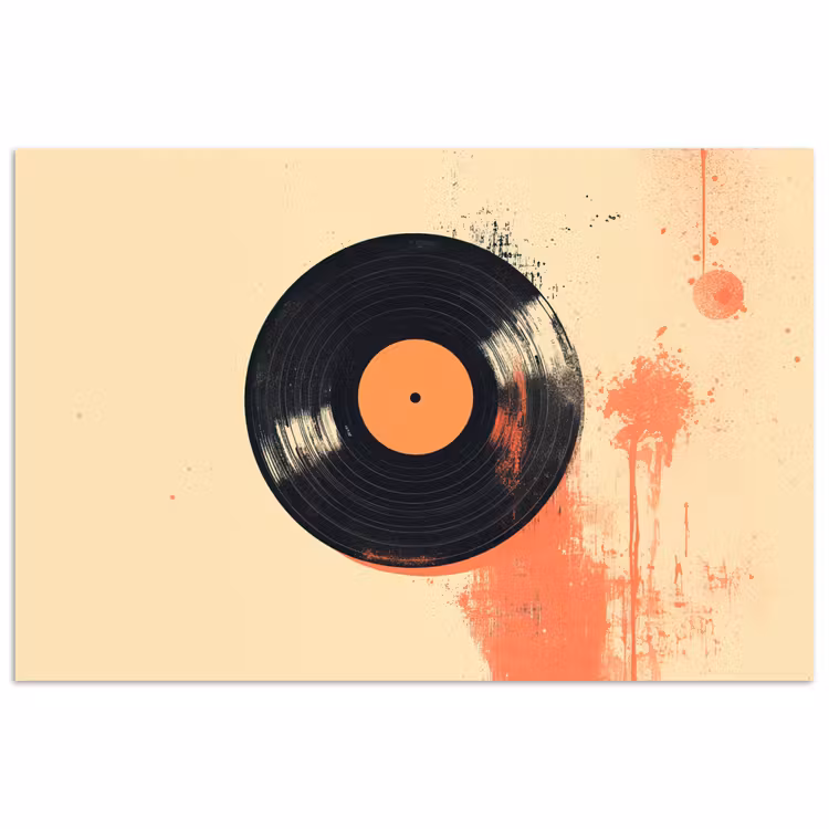 Poster – Vinylplaat - Zwart - Verfspatten - Retro — 1