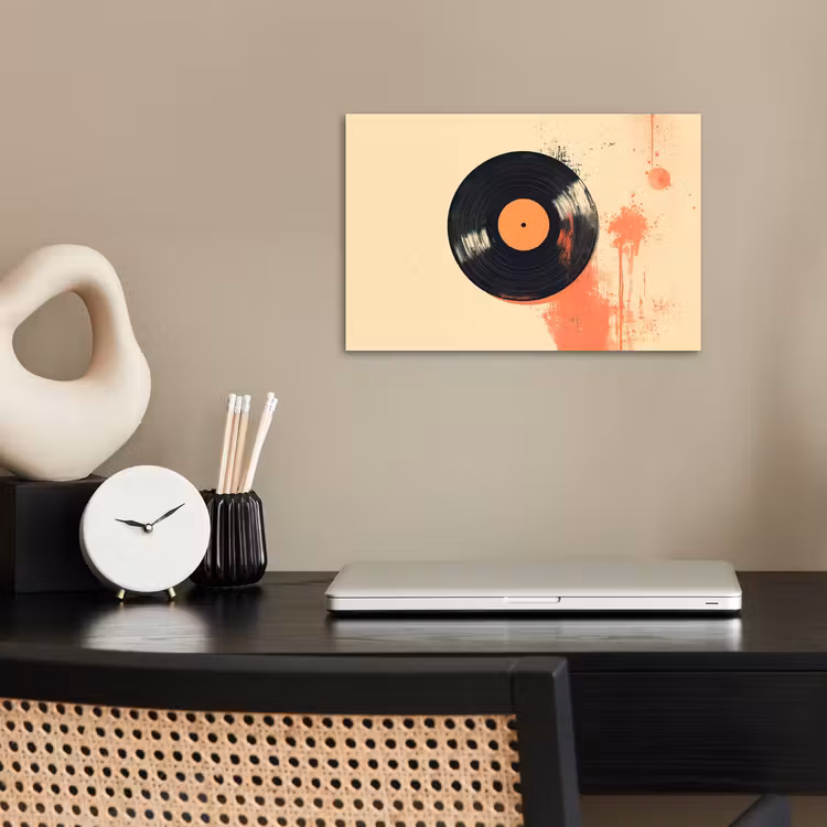 Poster – Vinylplaat - Zwart - Verfspatten - Retro — 2