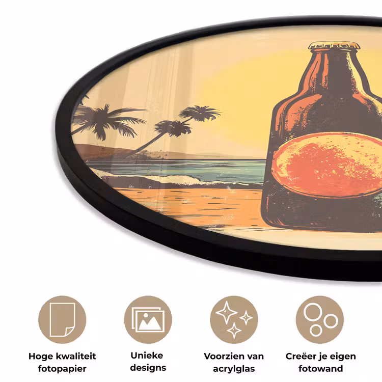 Ronde fotolijst - Bierfles - Zonsondergang - Palmbomen - Zee — 2