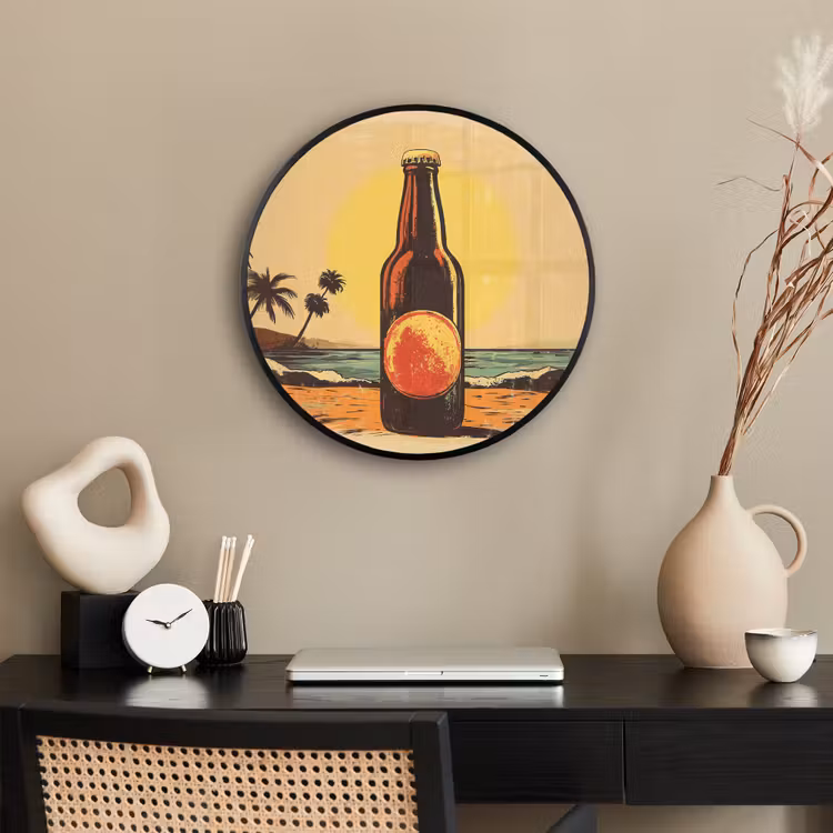 Ronde fotolijst - Bierfles - Zonsondergang - Palmbomen - Zee — 3