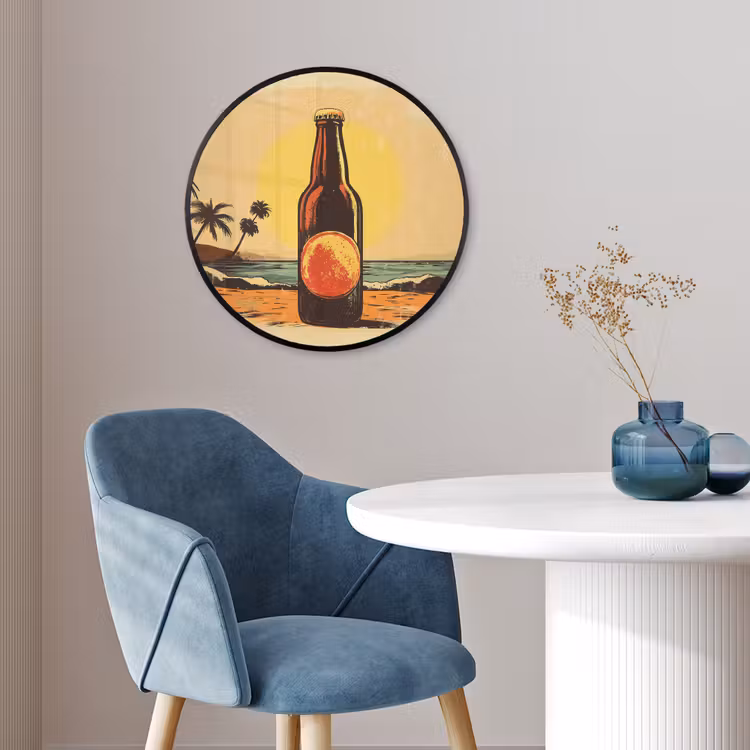 Ronde fotolijst - Bierfles - Zonsondergang - Palmbomen - Zee — 4