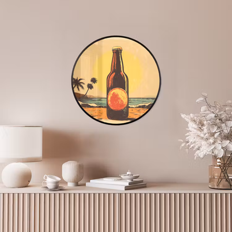Ronde fotolijst - Bierfles - Zonsondergang - Palmbomen - Zee — 5