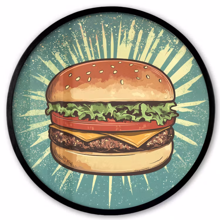Ronde fotolijst - Hamburger - Illustratie - Sla - Kaas — 1