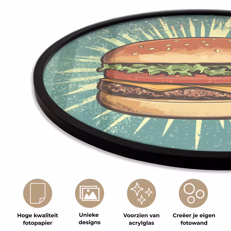 Ronde fotolijst - Hamburger - Illustratie - Sla - Kaas — 2