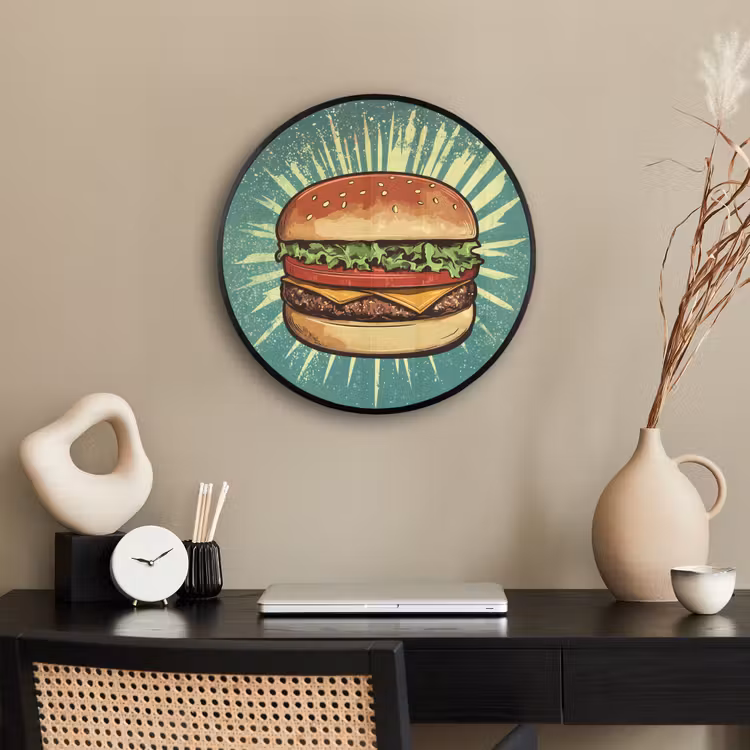 Ronde fotolijst - Hamburger - Illustratie - Sla - Kaas — 3