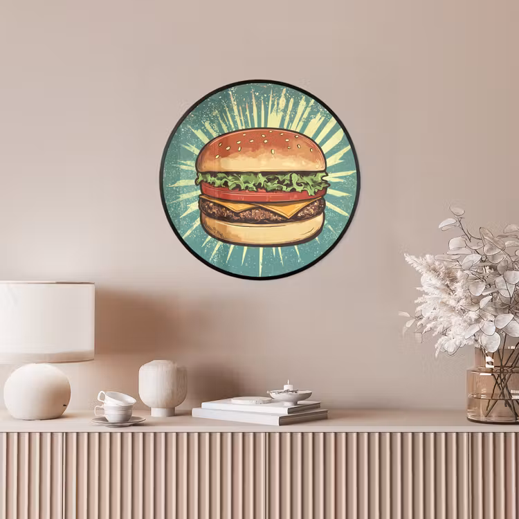 Ronde fotolijst - Hamburger - Illustratie - Sla - Kaas — 5