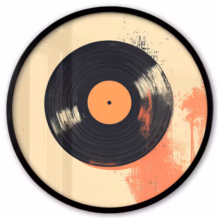 Ronde fotolijst - Vinylplaat - Zwart - Verfspatten - Retro — 1