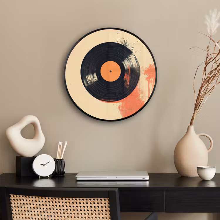 Ronde fotolijst - Vinylplaat - Zwart - Verfspatten - Retro — 3
