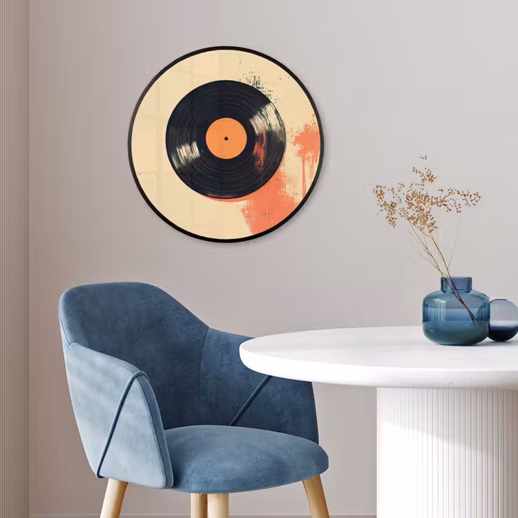 Ronde fotolijst - Vinylplaat - Zwart - Verfspatten - Retro — 4