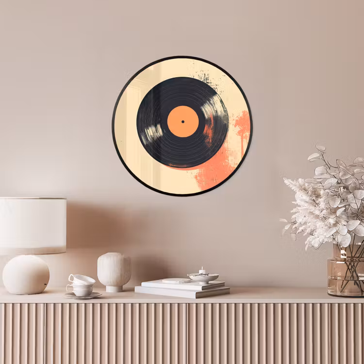 Ronde fotolijst - Vinylplaat - Zwart - Verfspatten - Retro — 5