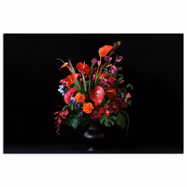 Poster – Boeket Rode Anthurium Zwarte Achtergrond