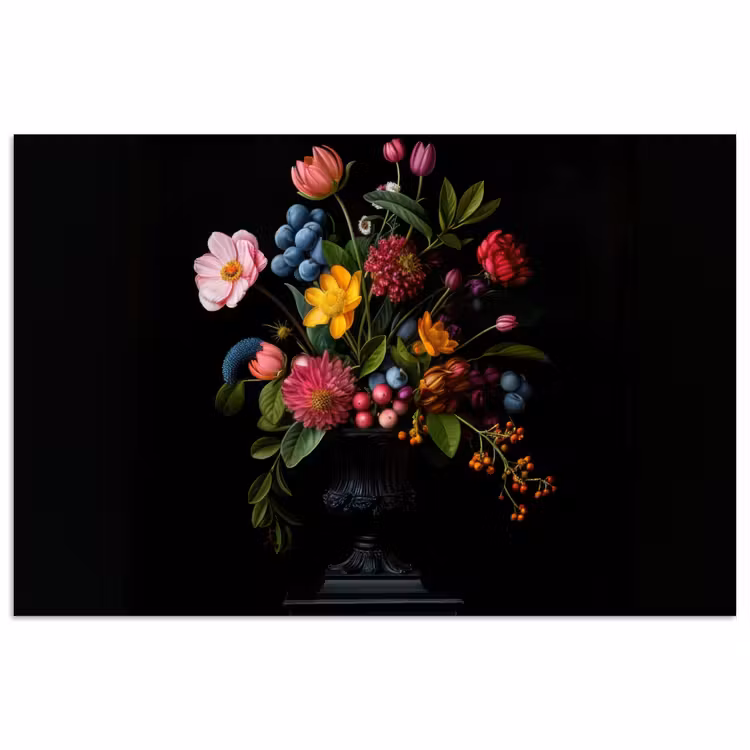 Poster – Stilleven Bloemen met Blauwe Bessen