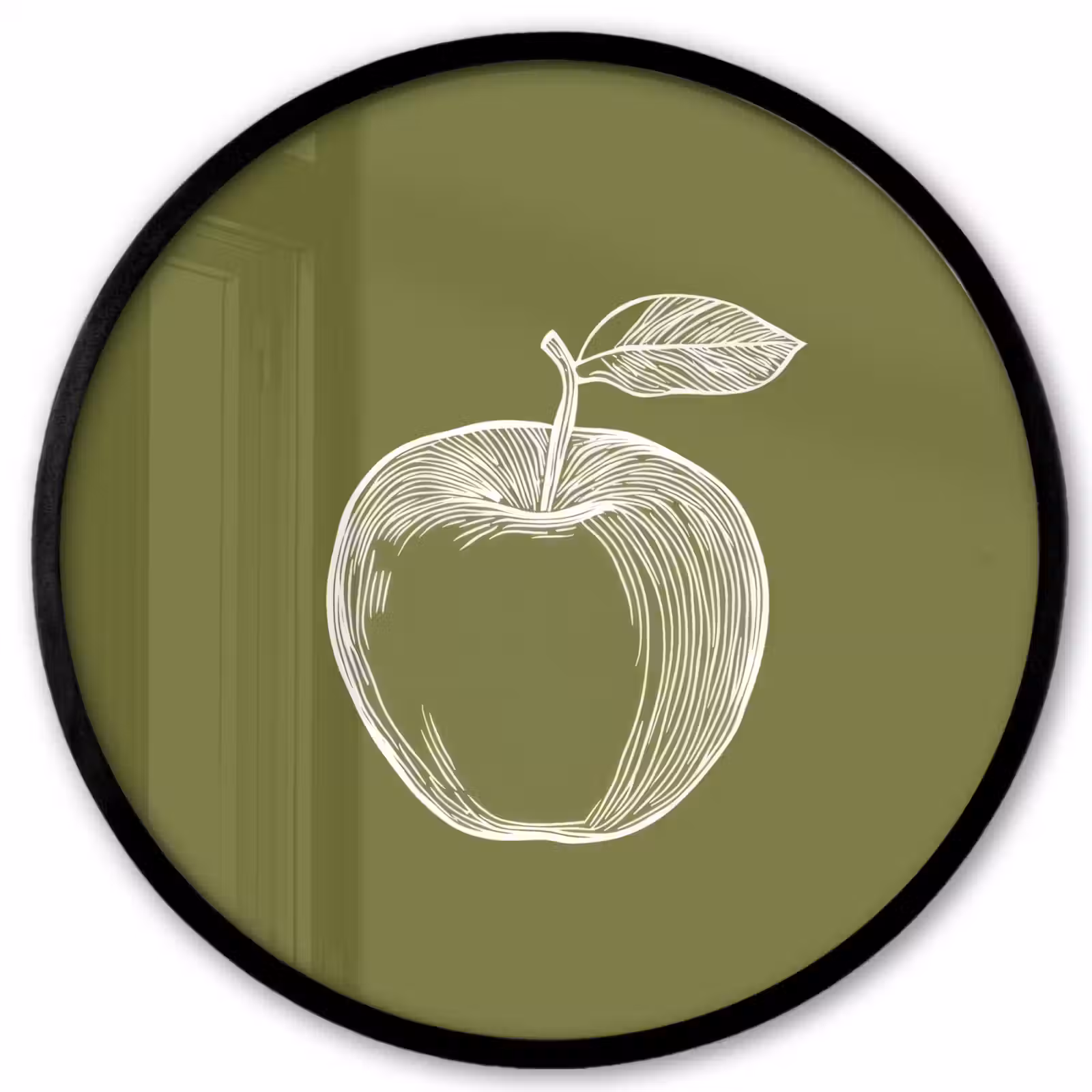 Ronde fotolijst - Lijntekening - Appel - Olijfgroen - Blaadje — 1