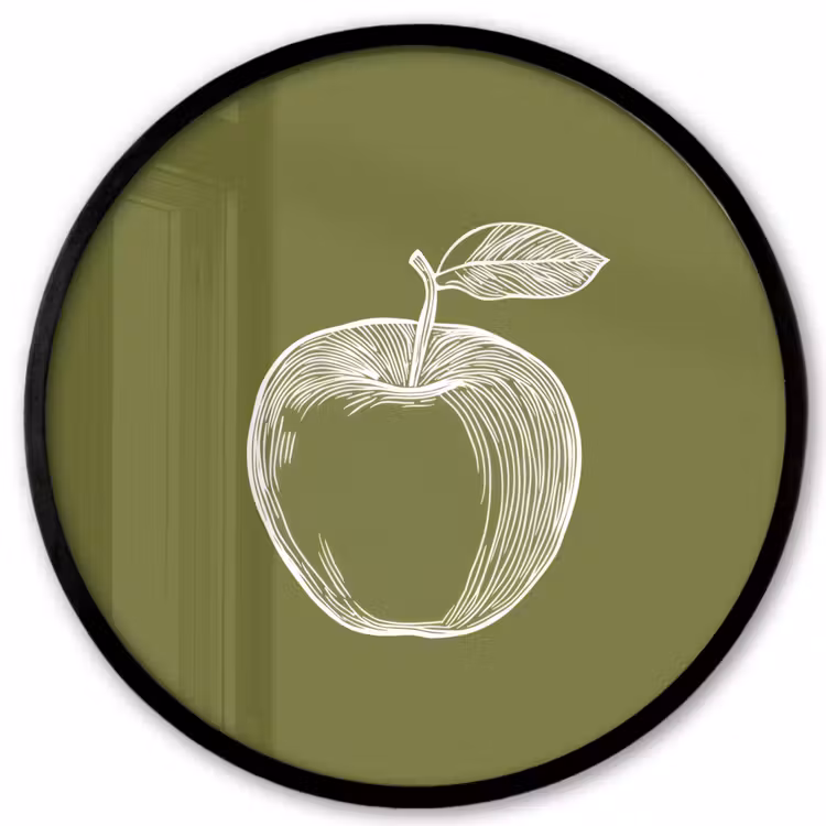 Ronde fotolijst - Lijntekening - Appel - Olijfgroen - Blaadje — 1