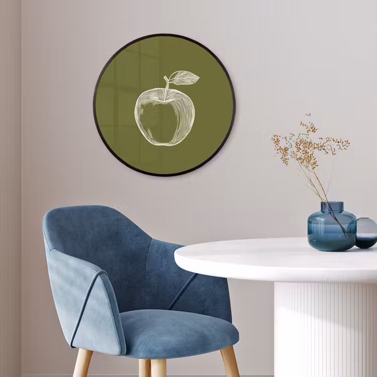 Ronde fotolijst - Lijntekening - Appel - Olijfgroen - Blaadje — 4