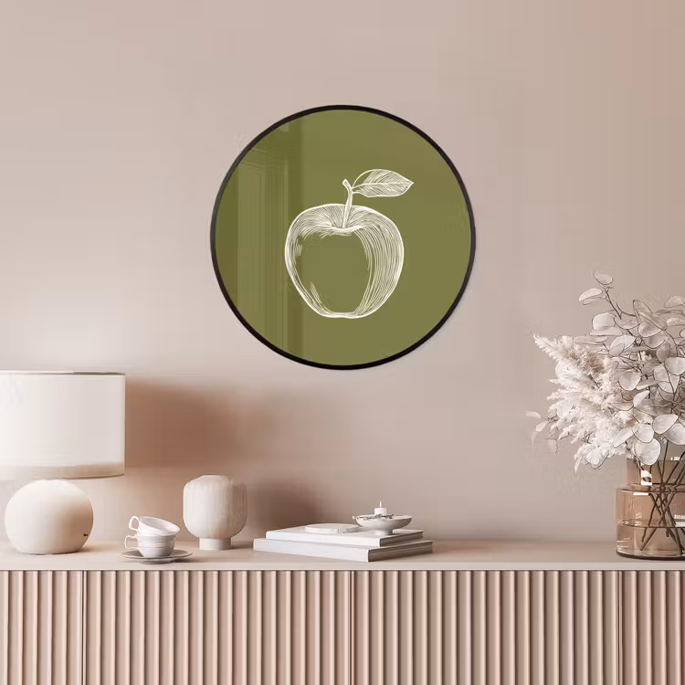 Ronde fotolijst - Lijntekening - Appel - Olijfgroen - Blaadje — 5