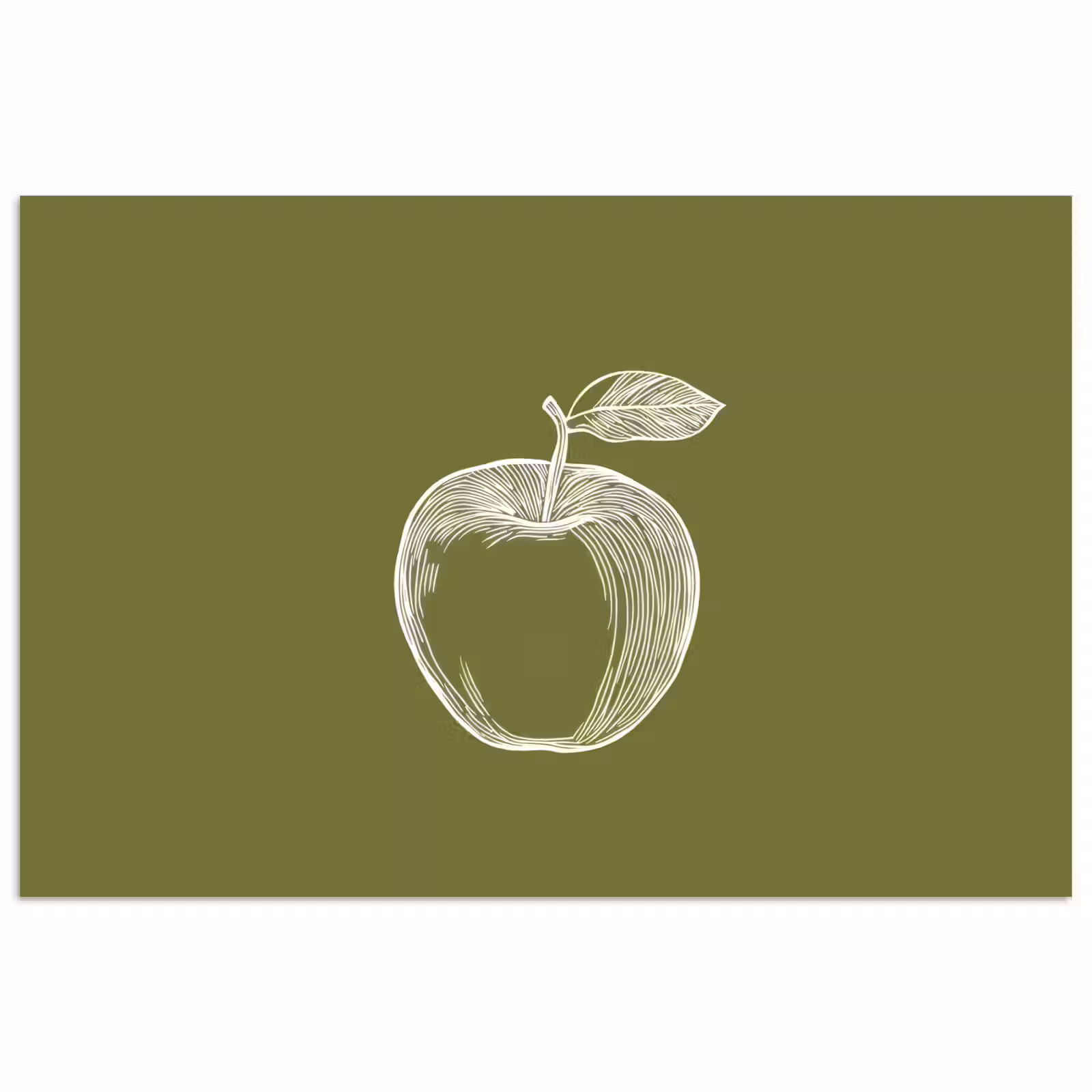 Poster – Lijntekening - Appel - Olijfgroen - Blaadje — 1