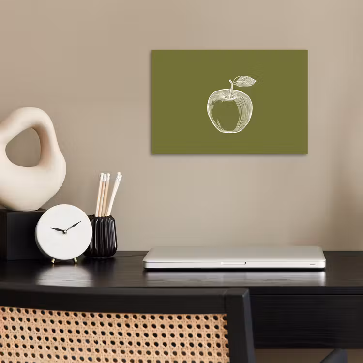 Poster – Lijntekening - Appel - Olijfgroen - Blaadje — 2