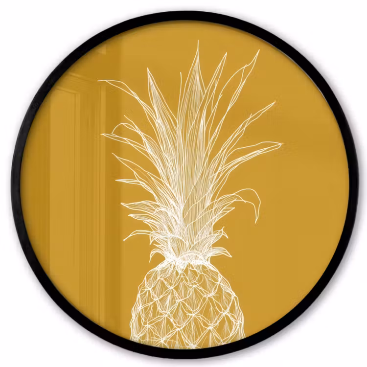 Ronde fotolijst - Lijnillustratie - Ananas - Bladkroon - Okergeel — 1