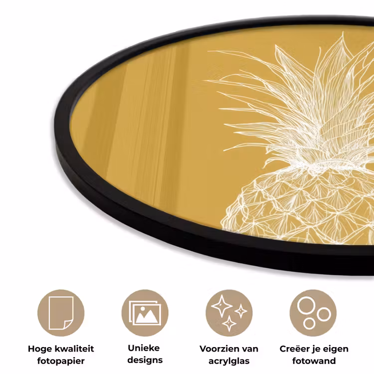 Ronde fotolijst - Lijnillustratie - Ananas - Bladkroon - Okergeel — 2