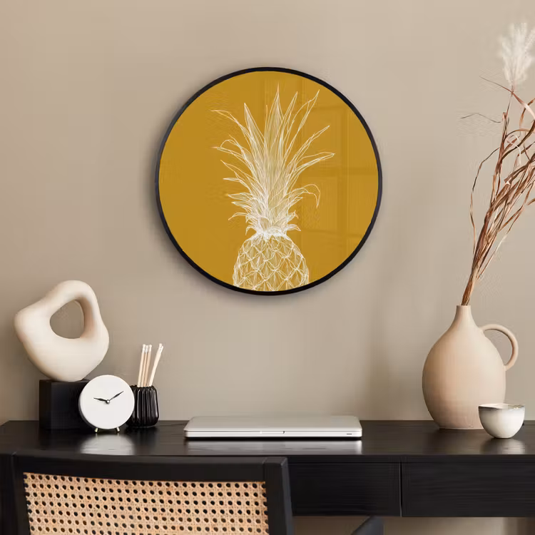 Ronde fotolijst - Lijnillustratie - Ananas - Bladkroon - Okergeel — 3