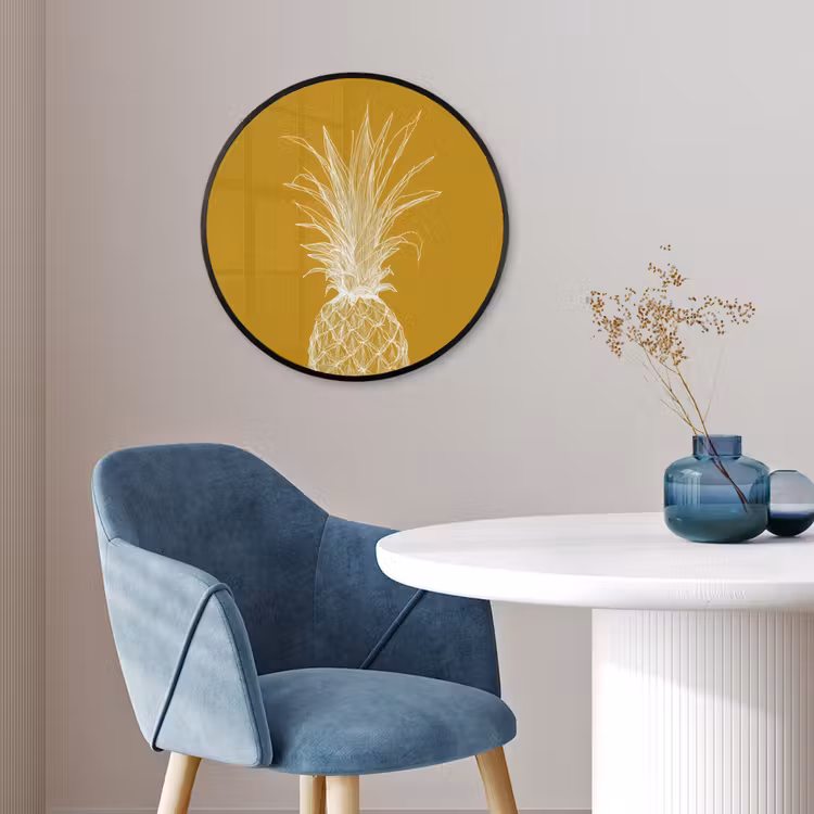 Ronde fotolijst - Lijnillustratie - Ananas - Bladkroon - Okergeel — 4