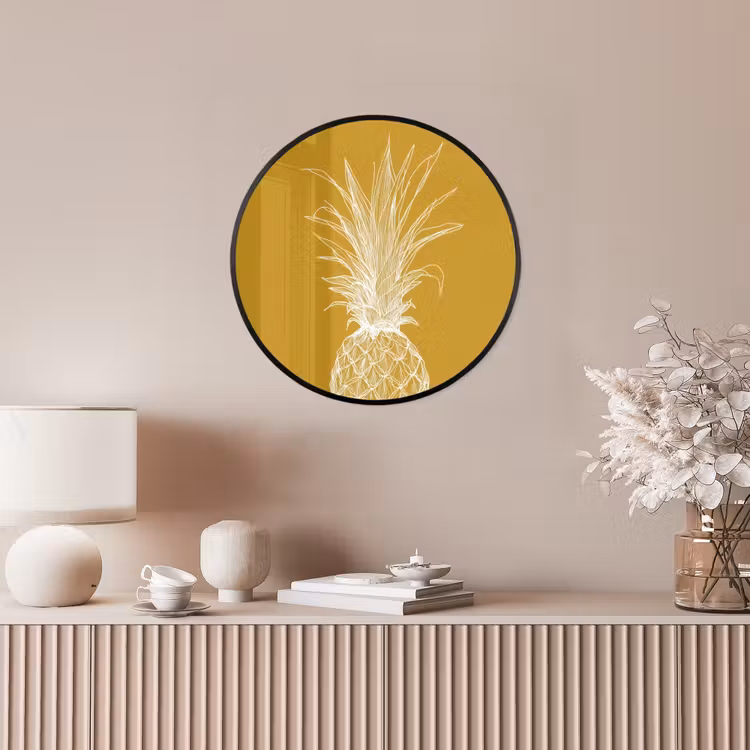Ronde fotolijst - Lijnillustratie - Ananas - Bladkroon - Okergeel — 5