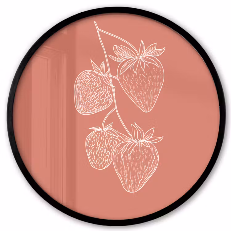 Ronde fotolijst - Minimalistisch - Illustratie - Aardbei - Tak — 1