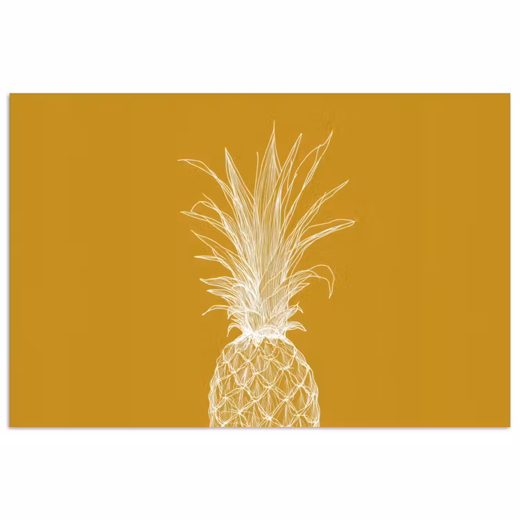 Poster – Lijnillustratie - Ananas - Bladkroon - Okergeel — 1