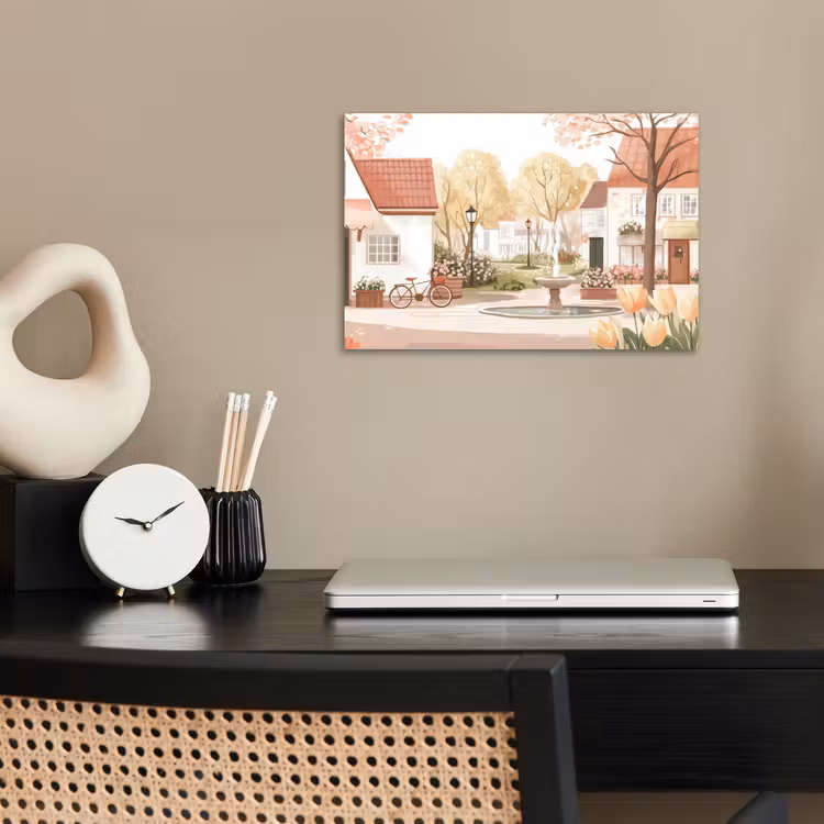 Poster – Dorpsplein - Fontein - Tulpen — 2