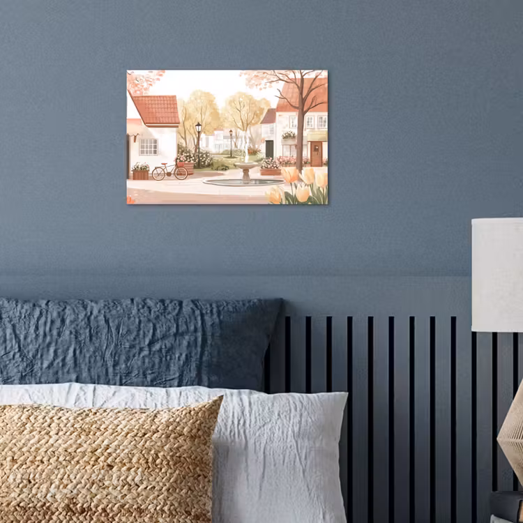 Poster – Dorpsplein - Fontein - Tulpen — 3