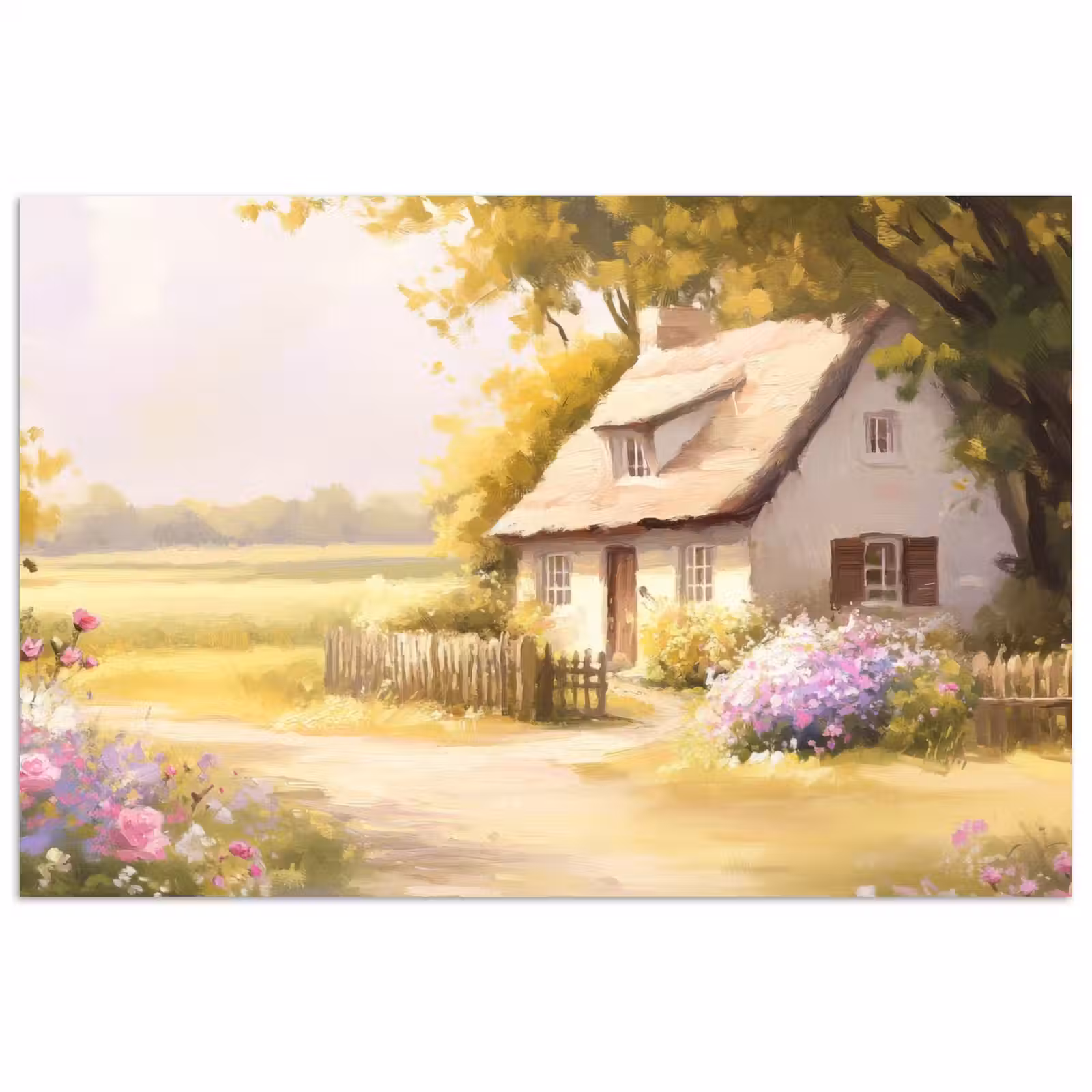 Poster – Huisje - Hout - Bloemen — 1