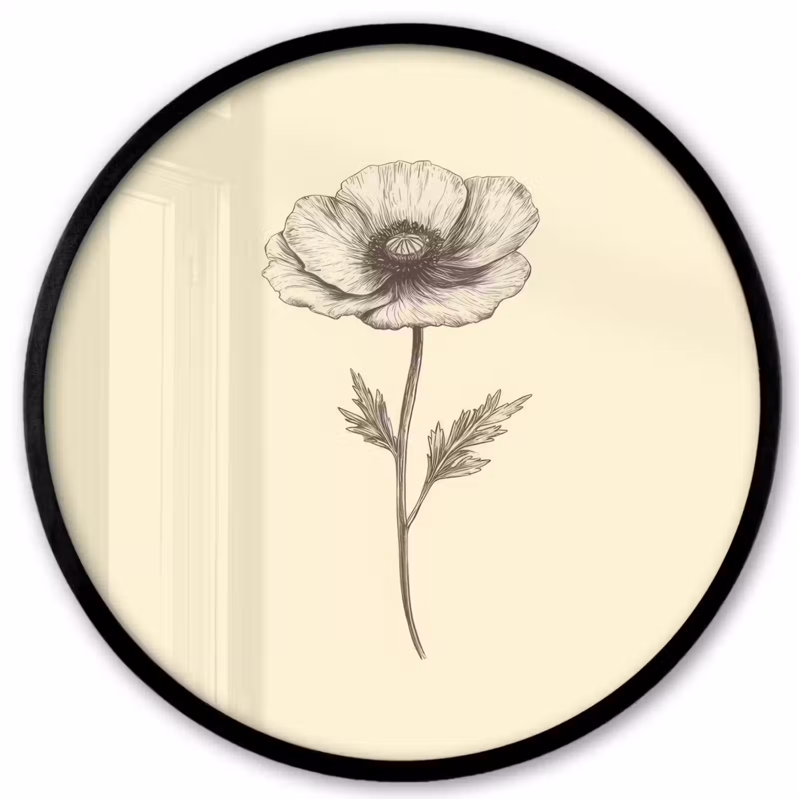 Ronde fotolijst - Klaproos - Illustratie - Zwart — 1