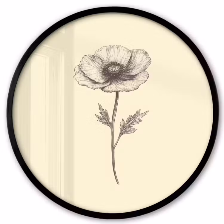 Ronde fotolijst - Klaproos - Illustratie - Zwart — 1
