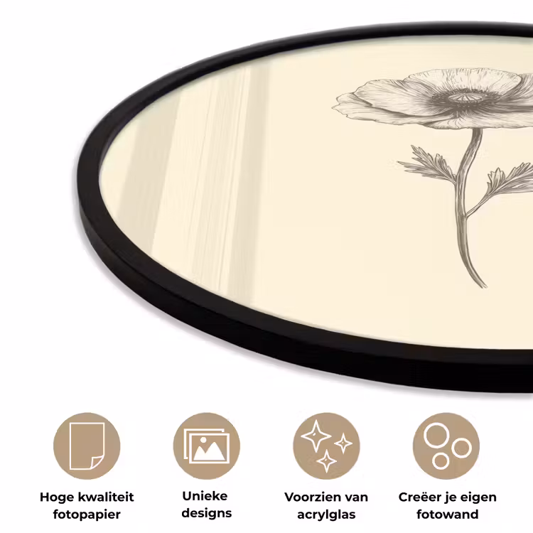 Ronde fotolijst - Klaproos - Illustratie - Zwart — 2