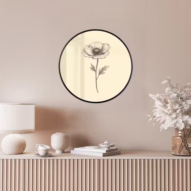 Ronde fotolijst - Klaproos - Illustratie - Zwart — 5