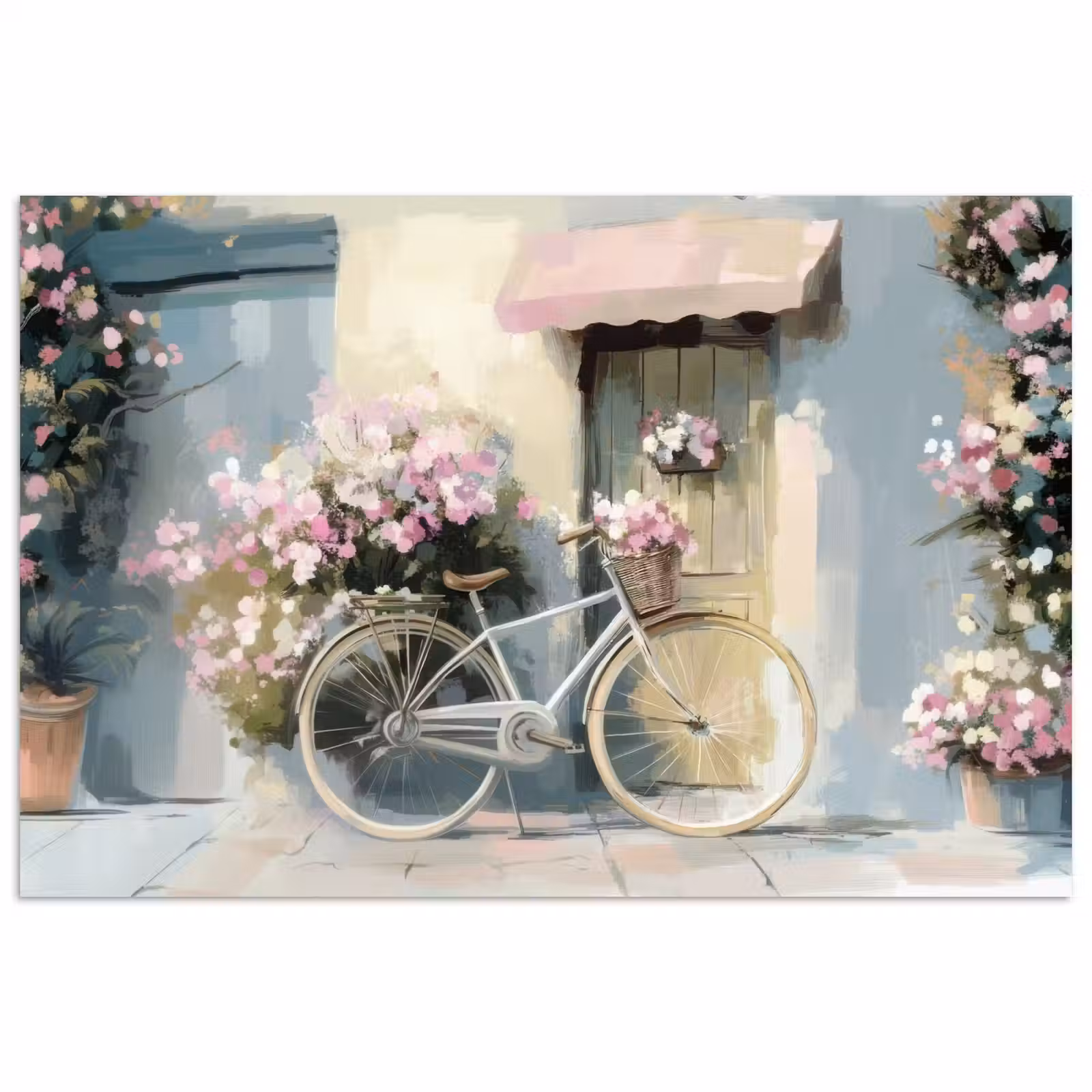 Poster – Fiets - Pastelkleuren - Bloemen — 1