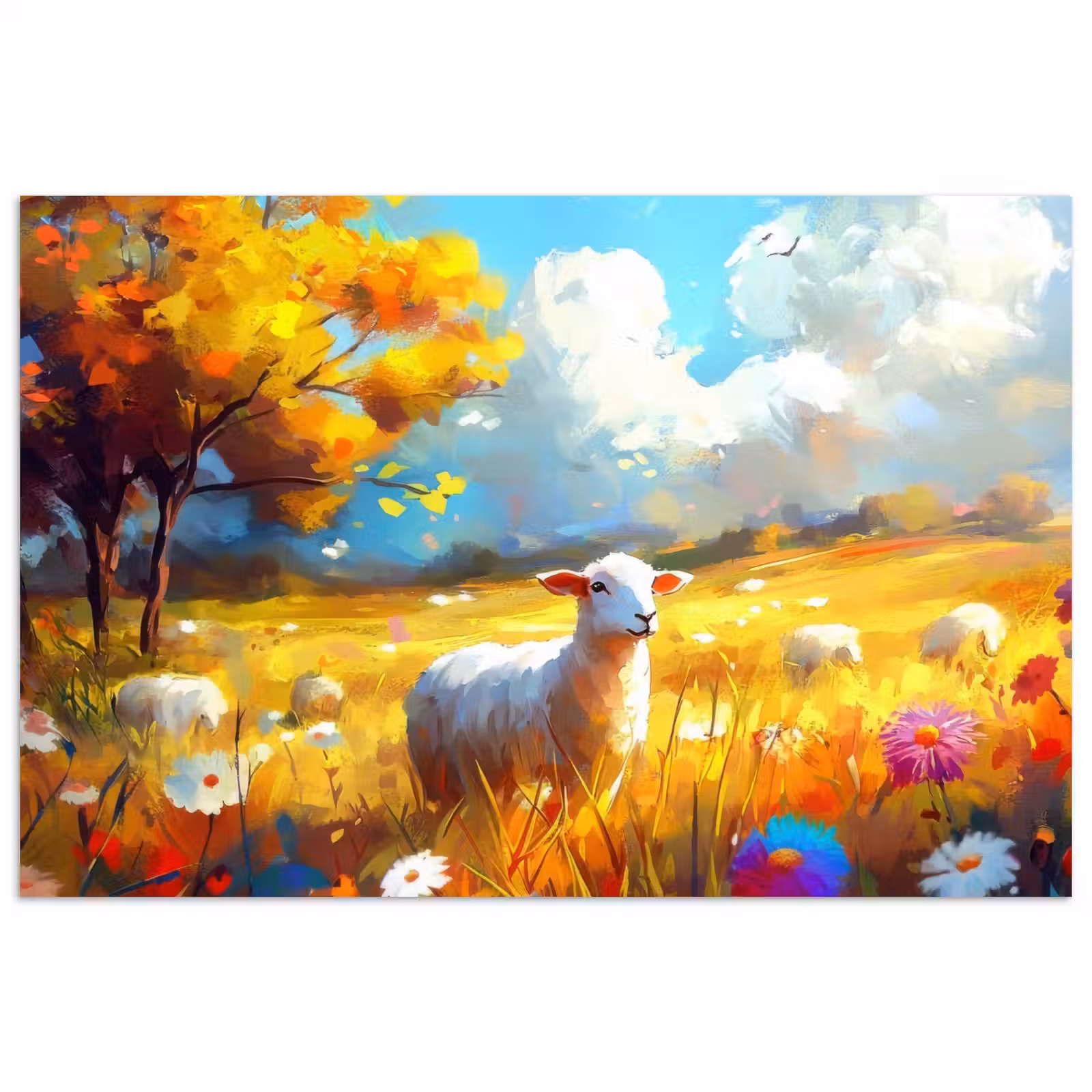 Poster – Schaap - Weide - Bloemen — 1