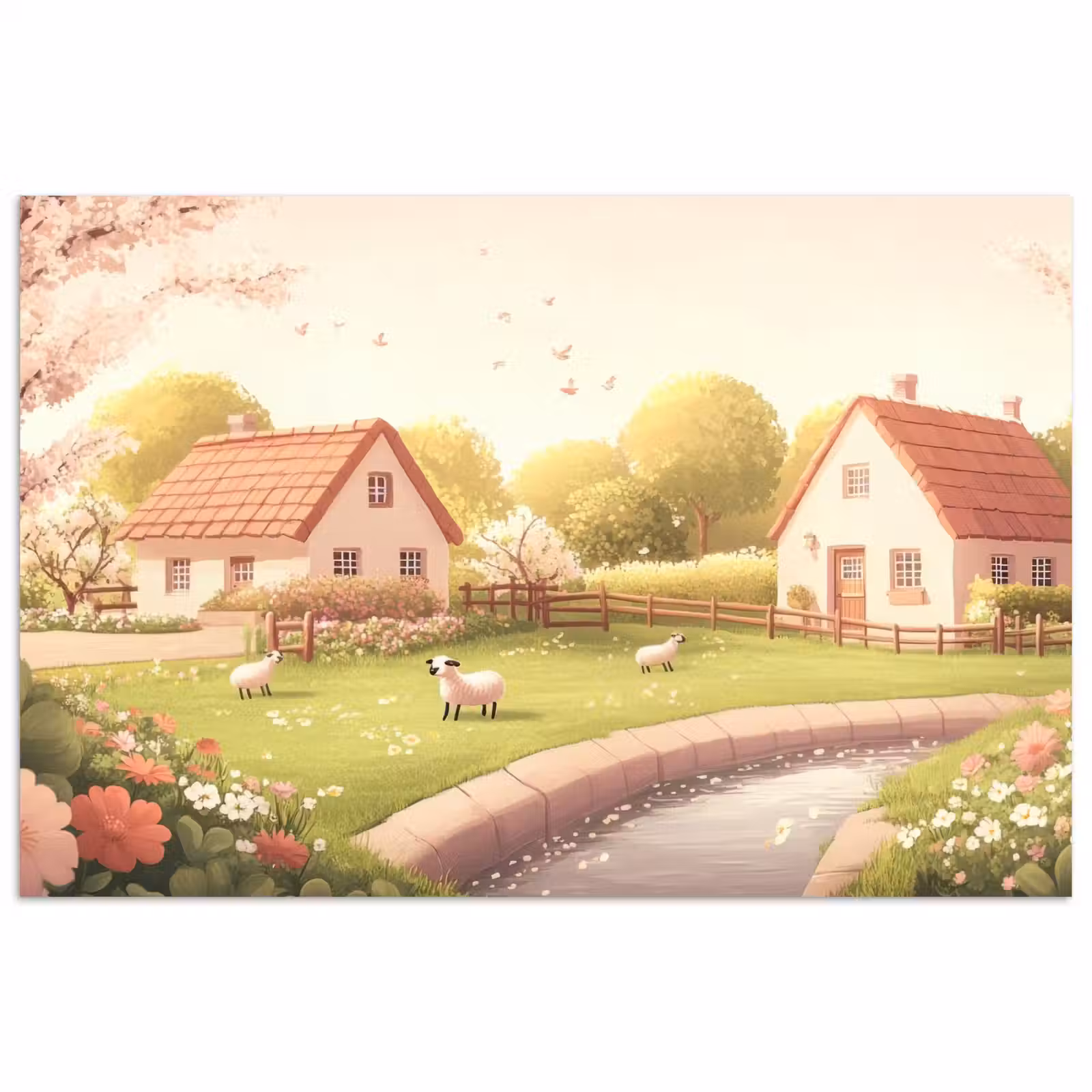 Poster – Schapen - Huisje - Platteland — 1