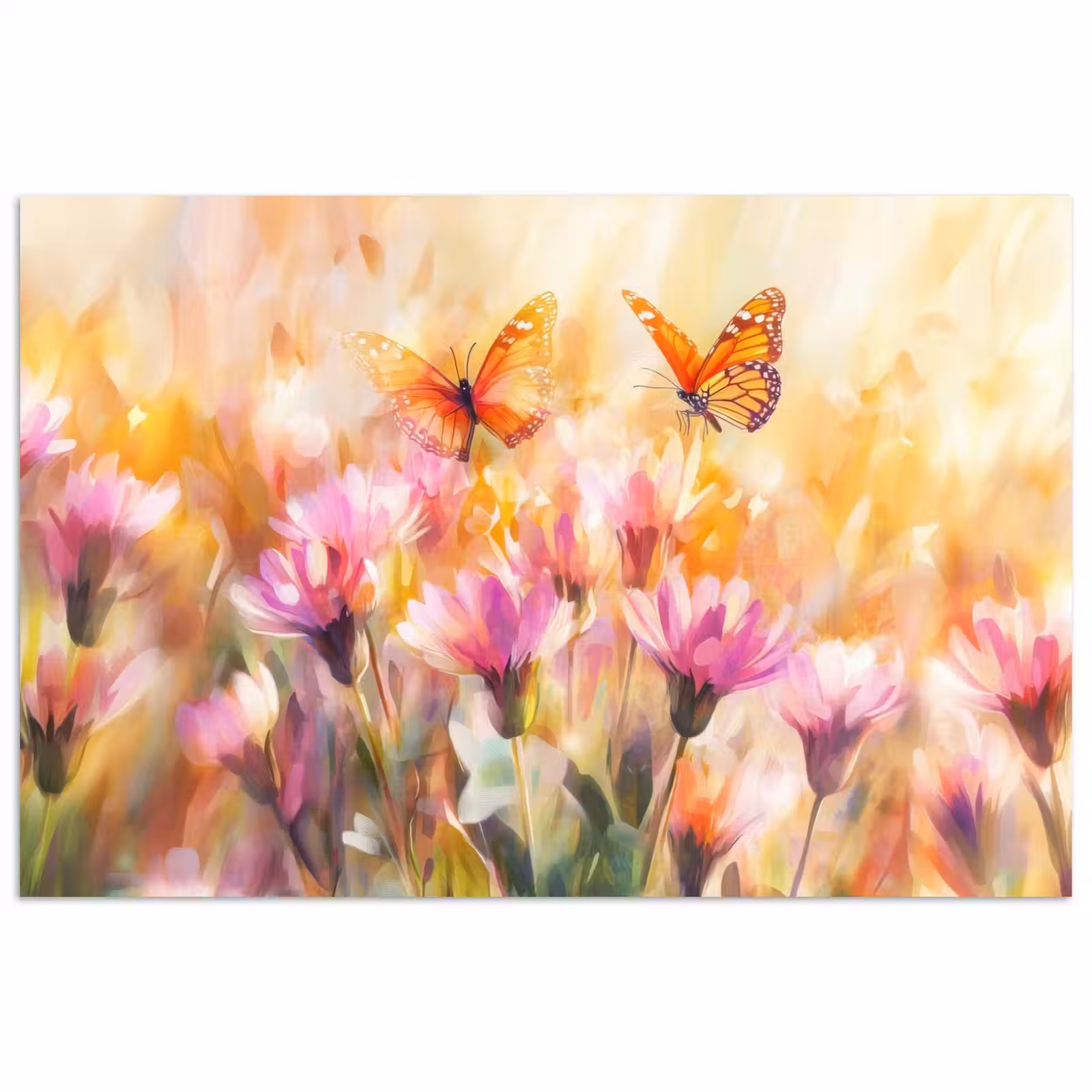 Poster – Vlinders - Oranje - Bloemen — 1