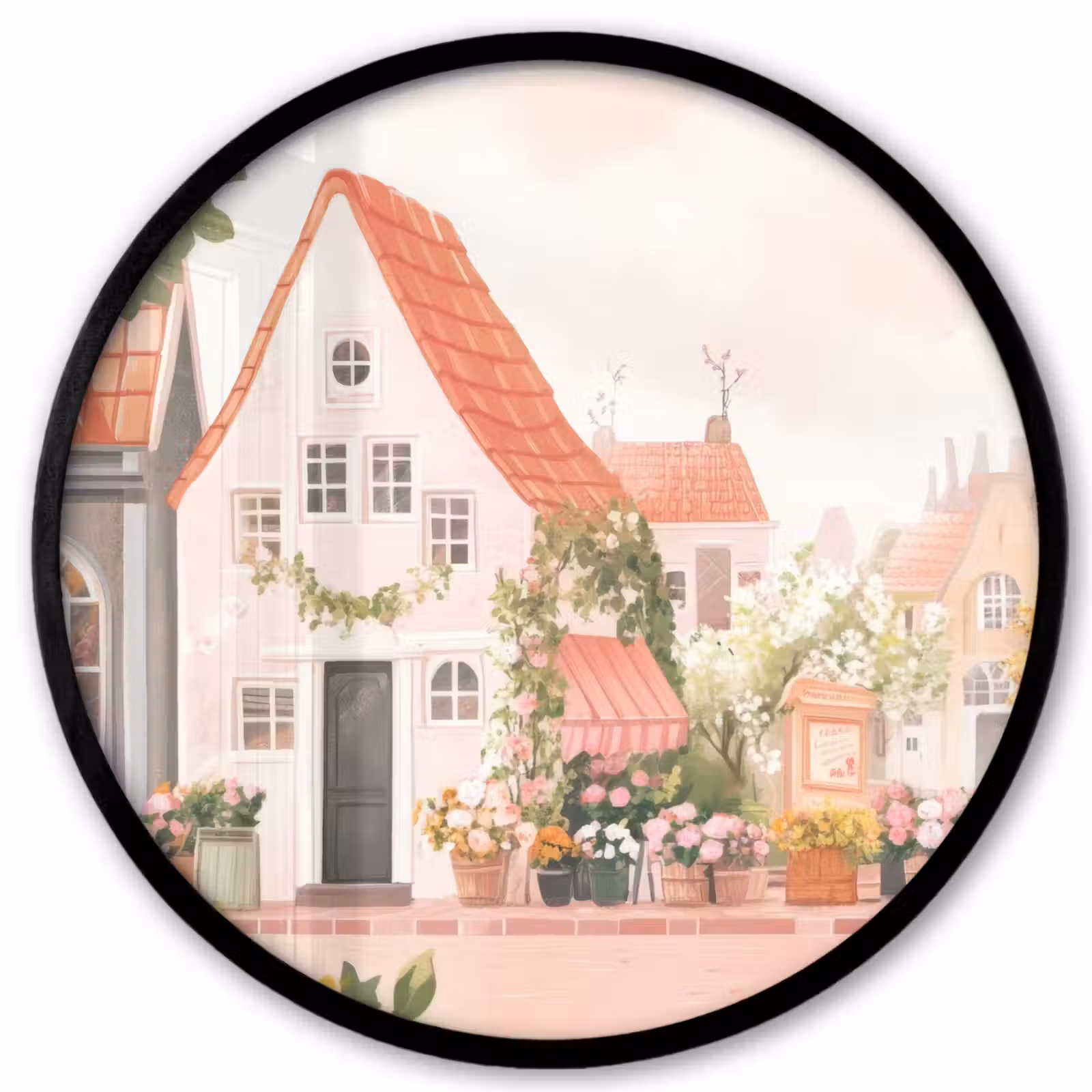 Ronde fotolijst - Bloemen - Huizen - Dorp — 1