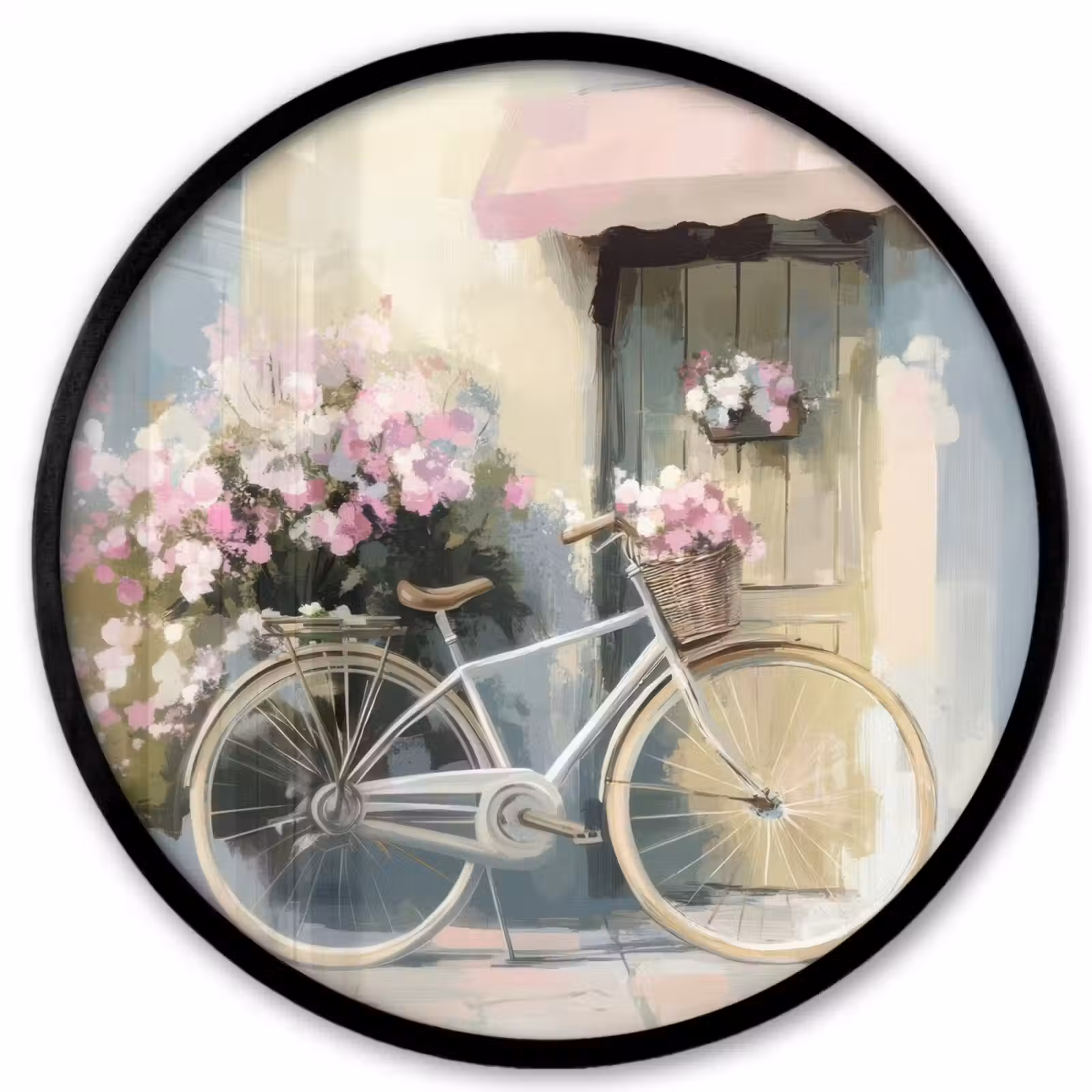 Ronde fotolijst - Fiets - Pastelkleuren - Bloemen — 1