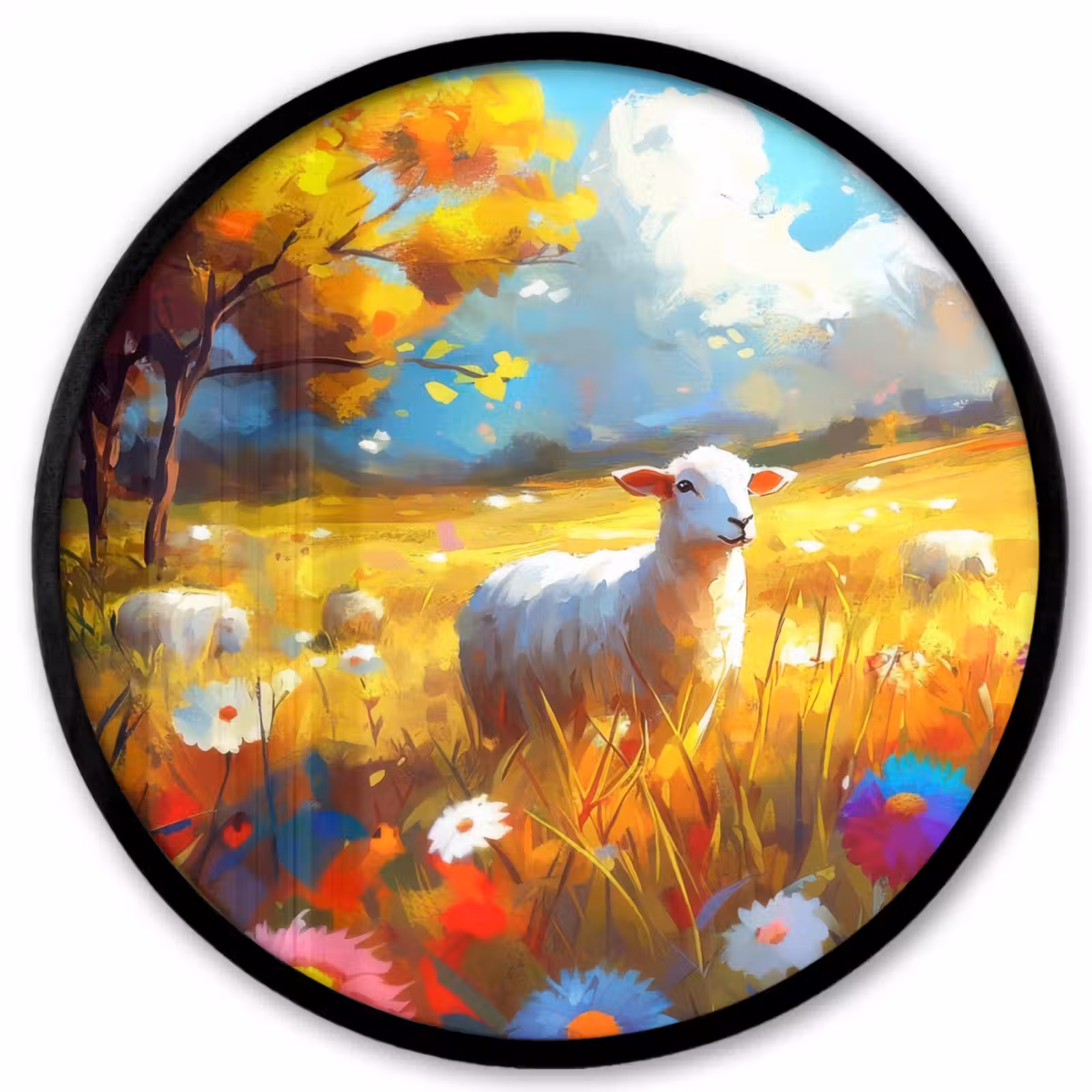 Ronde fotolijst - Schaap - Weide - Bloemen — 1